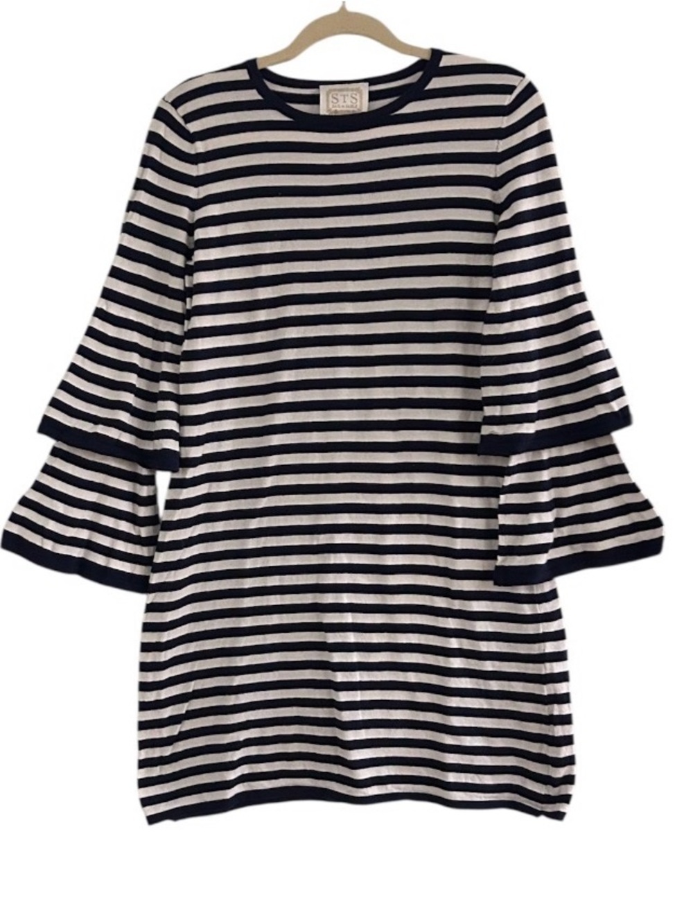 Sail To Sable STS Striped Bell Sleeve Mini Dress Small Cotton Blend Blue White